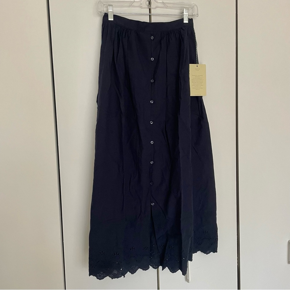 Navy Button-Down Maxi Skirt High Waist Size 2